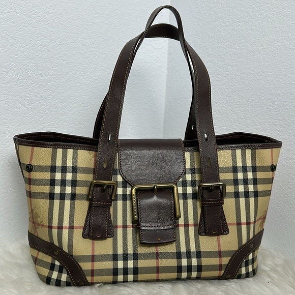 💯 Authentic BURBERRY  Haymarket Check Buckle Satchel Bag🍀 - Picture 1 of 17